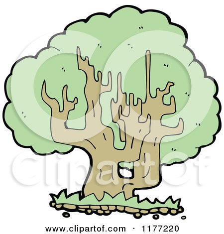 Cartoon Of A Tree With Green Foliage - Royalty Free Vector Clipart by lineartestpilot