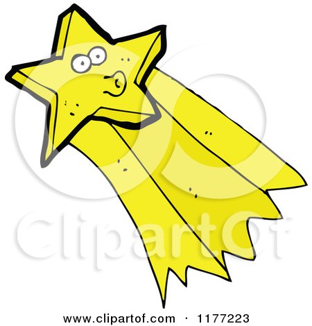 Cartoon Of A Puckered Shooting Yellow Star - Royalty Free Vector Clipart by lineartestpilot