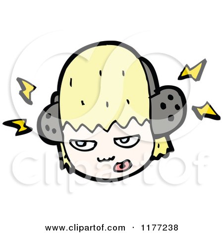 Cartoon Of A Blond Girl Listening to Loud Music Through Headphones - Royalty Free Vector Clipart by lineartestpilot