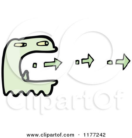 Cartoon Of A Green Ghost And Arrows - Royalty Free Vector Clipart by lineartestpilot