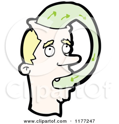 Cartoon Of A Man With Green Goo Going From His Head to His Mouth - Royalty Free Vector Clipart by lineartestpilot