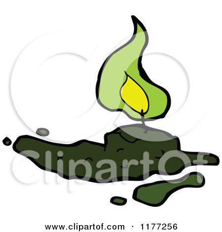 Cartoon Of A Melted Candle With Green Flame - Royalty Free Vector Clipart by lineartestpilot