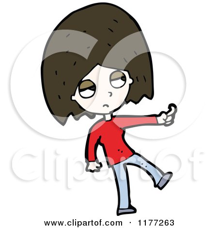 Cartoon Of A Mad Brunette Girl Holding Up Her Middle Finger - Royalty Free Vector Clipart by lineartestpilot