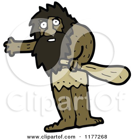 Cartoon Of A Waving Caveman - Royalty Free Vector Clipart by lineartestpilot