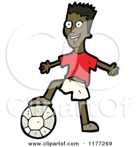Cartoon Of A Happy Black Boy With A Soccer Ball - Royalty Free Vector Clipart by lineartestpilot