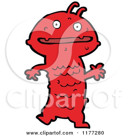 Cartoon Of A Happy Red Monster - Royalty Free Vector Clipart by lineartestpilot