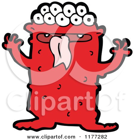 Cartoon Of A Red Monster With Many Eyes - Royalty Free Vector Clipart by lineartestpilot