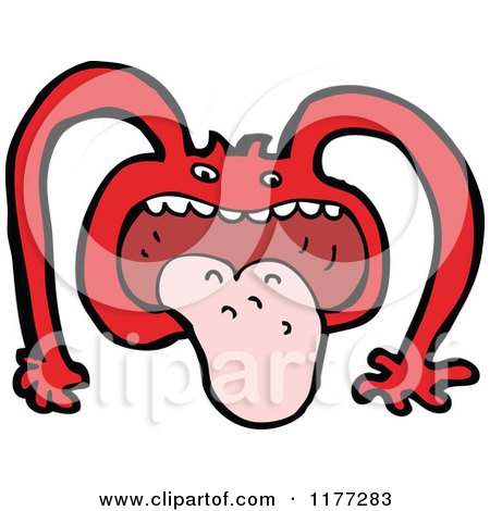 Cartoon Of A Red Monster Sticking Its Tongue Out - Royalty Free Vector Clipart by lineartestpilot
