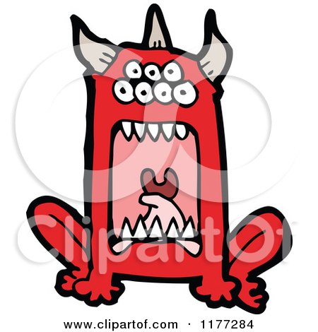 Cartoon Of A Screaming Red Devil Monster - Royalty Free Vector Clipart by lineartestpilot