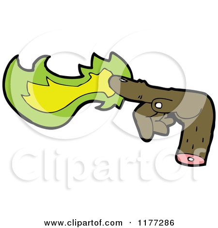 Cartoon Of A Black Hand With Green Fire - Royalty Free Vector Clipart by lineartestpilot
