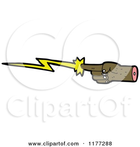 Cartoon Of A Black Hand Shooting Lightning - Royalty Free Vector Clipart by lineartestpilot