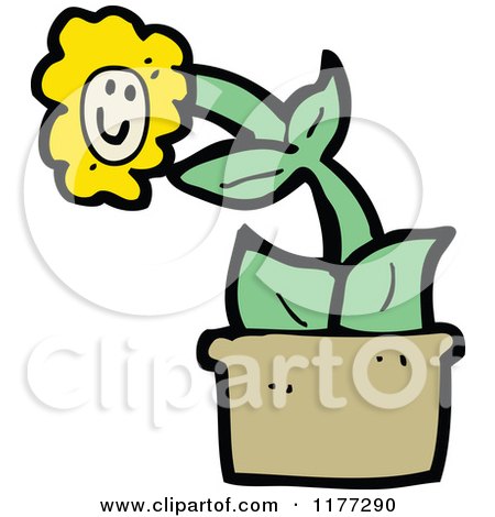 Cartoon Of A Happy Potted Flower - Royalty Free Vector Clipart by lineartestpilot