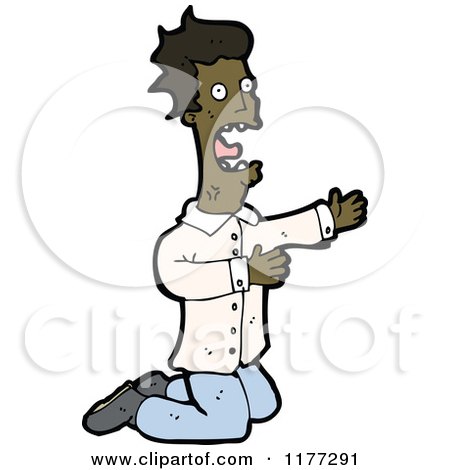 Cartoon Of A Kneeling Black Man - Royalty Free Vector Clipart by lineartestpilot