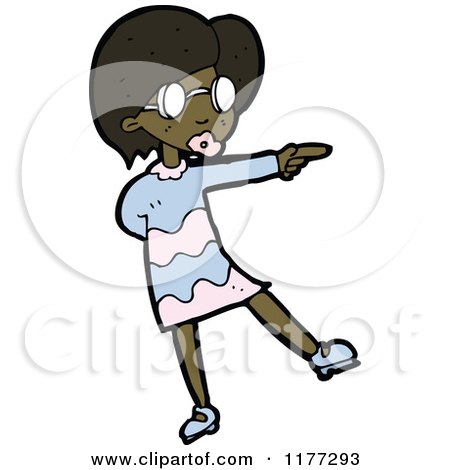 Cartoon Of A Black Girl Pointing - Royalty Free Vector Clipart by lineartestpilot