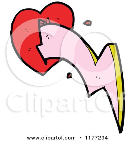 Cartoon Of A Pink Bolt Bursting Through A Heart - Royalty Free Vector Clipart by lineartestpilot