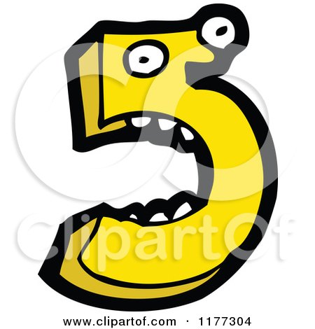 Cartoon Of A Yellow Number Five Character - Royalty Free Vector Clipart by lineartestpilot