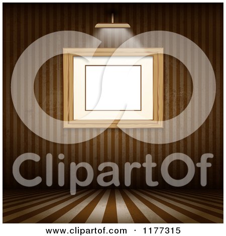 Clipart of a Gallery Light Shining on a Frame in a Grungy Striped Room - Royalty Free Vector Illustration by KJ Pargeter