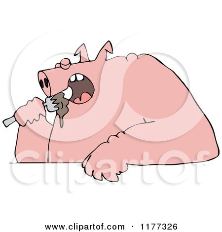 Cartoon of a Fat Pig Shoving Food into His Mouth - Royalty Free Vector Clipart by djart
