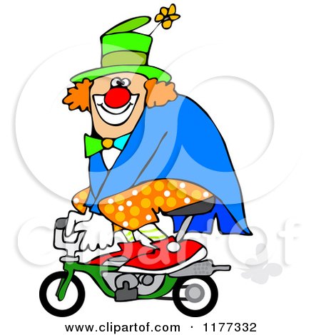 Cartoon of a Circus Clown Riding a Mini Bike - Royalty Free Vector Clipart by djart