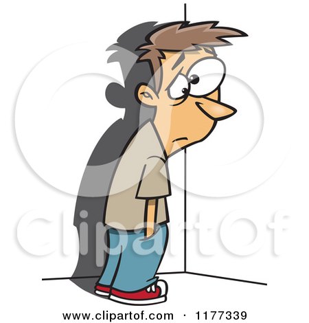 Cartoon of a Sad Boy Standing in a Corner - Royalty Free Vector Clipart by toonaday