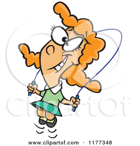 Cartoon of a Happy Red Haired Girl Skipping Rope - Royalty Free Vector Clipart by toonaday
