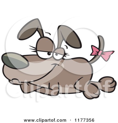 Cartoon of a Relaxed Modling Dog with a Bow on Her Tail - Royalty Free Vector Clipart by toonaday