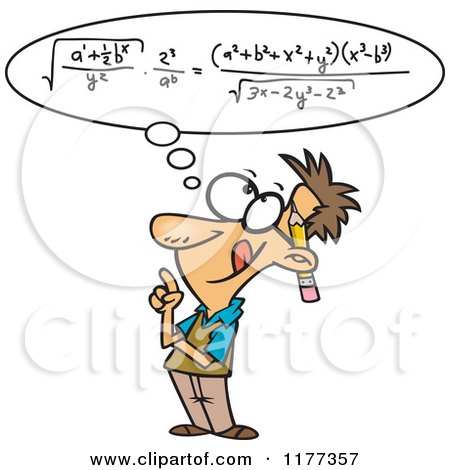 Cartoon of a Smart Man Figuring a Math Equation in His Head - Royalty Free Vector Clipart by toonaday