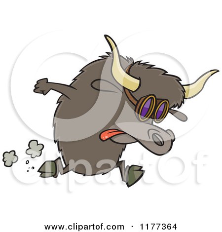 Cartoon of a Racing Yak Wearing Goggles - Royalty Free Vector Clipart by toonaday