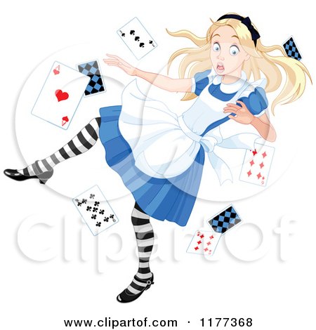 Cartoon of Alice in Wonderland with Playing Cards - Royalty Free Vector Clipart by Pushkin