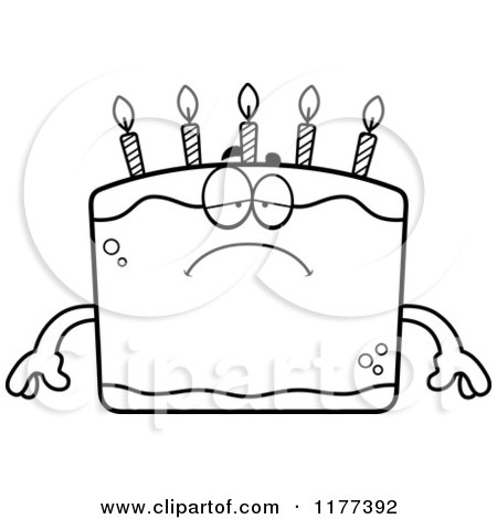 Cartoon of a Black And White Depressed Birthday Cake Mascot - Royalty Free Vector Clipart by Cory Thoman