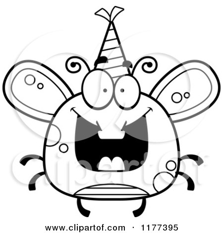 Cartoon of a Black And White Happy Birthday Fly Wearing a Party Hat - Royalty Free Vector Clipart by Cory Thoman