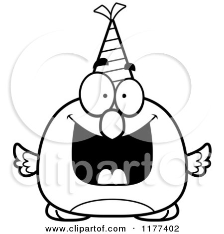 Cartoon of a Black And White Happy Birthday Bird Wearing a Party Hat - Royalty Free Vector Clipart by Cory Thoman