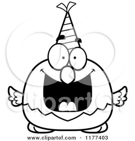 Cartoon of a Black And White Happy Birthday Bald Eagle Wearing a Party Hat - Royalty Free Vector Clipart by Cory Thoman