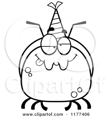 Cartoon of a Black And White Drunk Birthday Ant Wearing a Party Hat - Royalty Free Vector Clipart by Cory Thoman