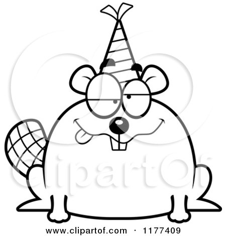 Cartoon of a Black And White Drunk Birthday Beaver Wearing a Party Hat - Royalty Free Vector Clipart by Cory Thoman