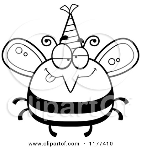 Cartoon of a Black And White Drunk Birthday Bee Wearing a Party Hat - Royalty Free Vector Clipart by Cory Thoman