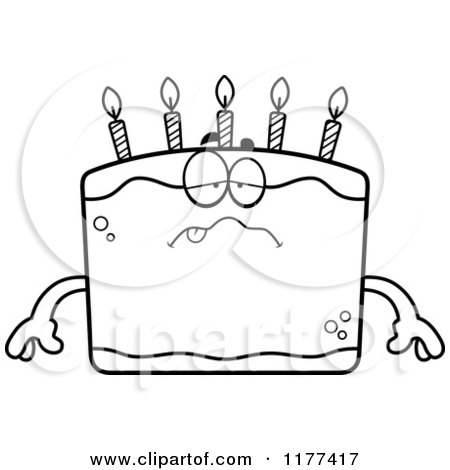 Cartoon of a Black And White Sick Birthday Cake Mascot - Royalty Free Vector Clipart by Cory Thoman