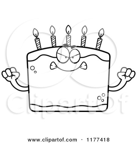 Cartoon of a Black And White Mad Birthday Cake Mascot - Royalty Free Vector Clipart by Cory Thoman