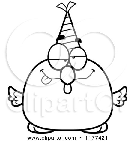 Cartoon of a Black And White Drunk Birthday Chick Wearing a Party Hat - Royalty Free Vector Clipart by Cory Thoman