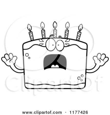 Cartoon of a Black And White Screaming Birthday Cake Mascot - Royalty Free Vector Clipart by Cory Thoman