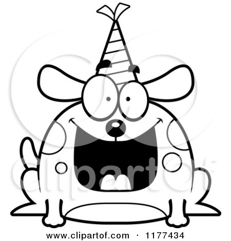 Cartoon of a Black And White Happy Birthday Dog Wearing a Party Hat - Royalty Free Vector Clipart by Cory Thoman