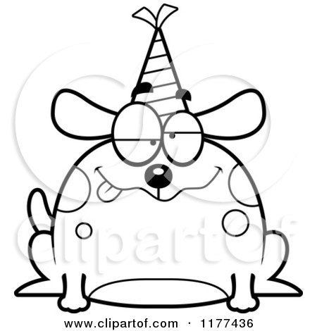 Cartoon of a Black And White Drunk Birthday Dog Wearing a Party Hat - Royalty Free Vector Clipart by Cory Thoman