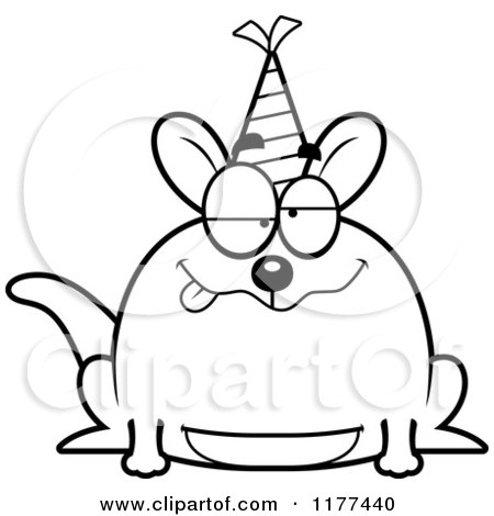 Cartoon of a Black And White Drunk Birthday Kangaroo Wearing a Party Hat - Royalty Free Vector Clipart by Cory Thoman