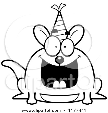 Cartoon of a Black And White Happy Birthday Kangaroo Wearing a Party Hat - Royalty Free Vector Clipart by Cory Thoman