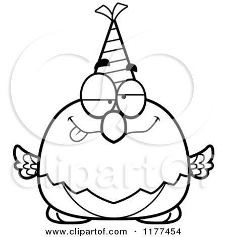Cartoon of a Black And White Drunk Birthday Parrot Wearing a Party Hat - Royalty Free Vector Clipart by Cory Thoman