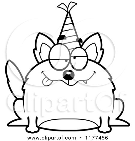 Cartoon of a Black And White Drunk Birthday Wolf Wearing a Party Hat - Royalty Free Vector Clipart by Cory Thoman