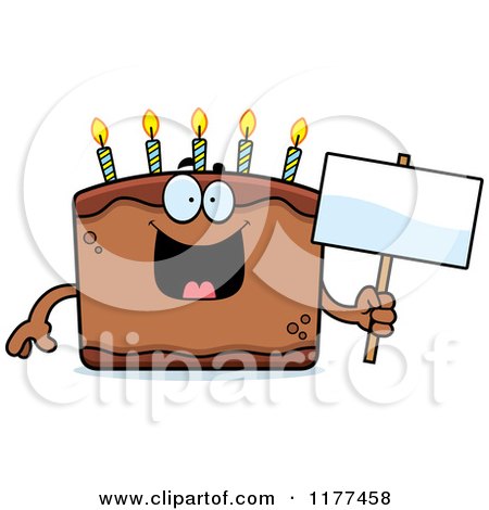 Cartoon of a Happy Birthday Cake Mascot Holding a Sign - Royalty Free Vector Clipart by Cory Thoman