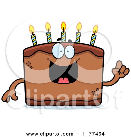 Cartoon of a Smart Birthday Cake Mascot with an Idea - Royalty Free Vector Clipart by Cory Thoman