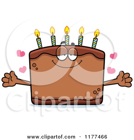 Cartoon of a Loving Birthday Cake Mascot Wanting a Hug - Royalty Free Vector Clipart by Cory Thoman