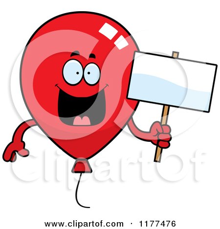 Cartoon of a Happy Red Party Balloon Mascot Holding a Sign - Royalty Free Vector Clipart by Cory Thoman